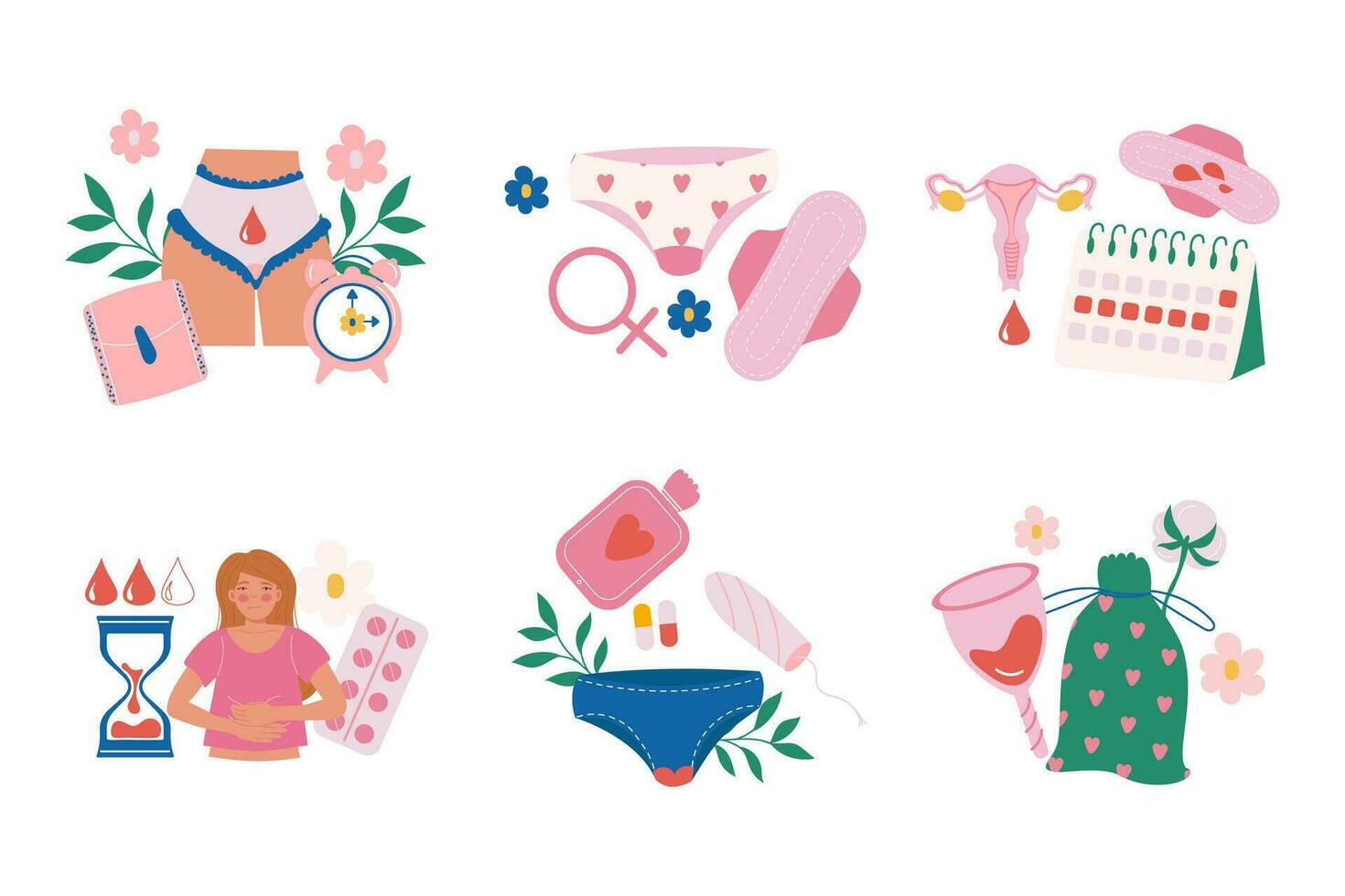 Menstruation period woman flat design concept vector