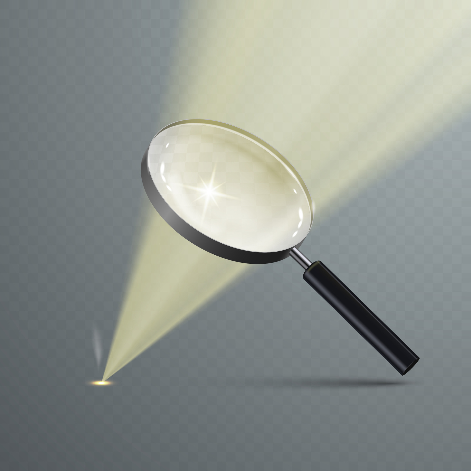 A realistic magnifying glass burns the surface with the rays of the sun. 28198919 Vector Art at