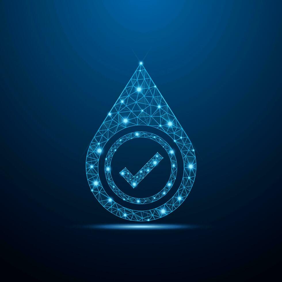 Low poly fresh water check vector with futuristic concept. Purity for health symbolic low poly wire-frame design. Clean and Sustainable Water illustration.