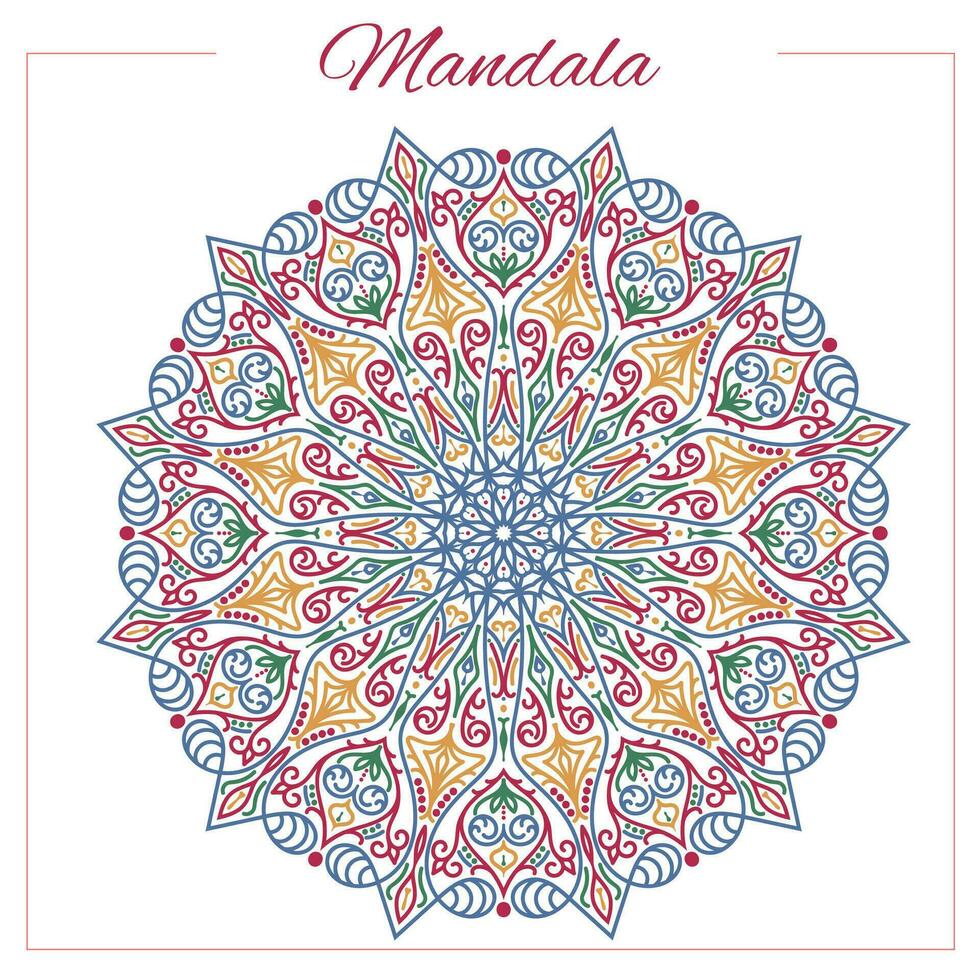 Round colorful mandala. Vector oriental ornament in red and blue colors. Mandala for decoration, design, yoga.