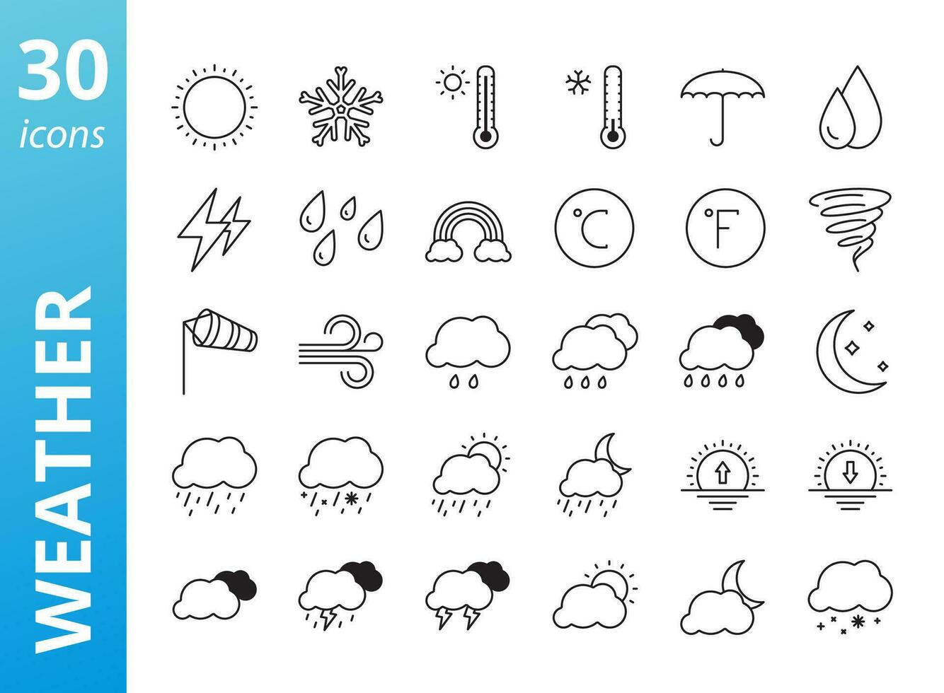 Set of weather line icons. Collection of meteorology symbols. Vector illustration.
