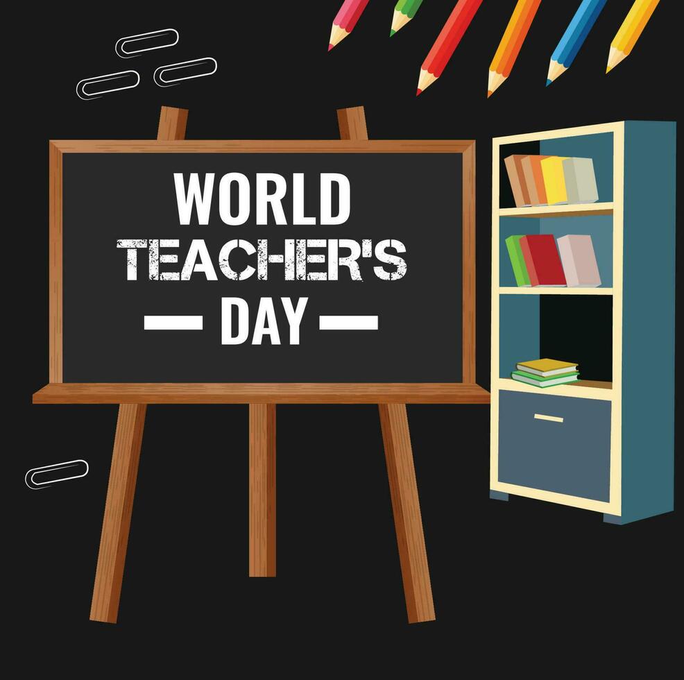 happy Teacher day concept background and books and Pens Illustration. vector