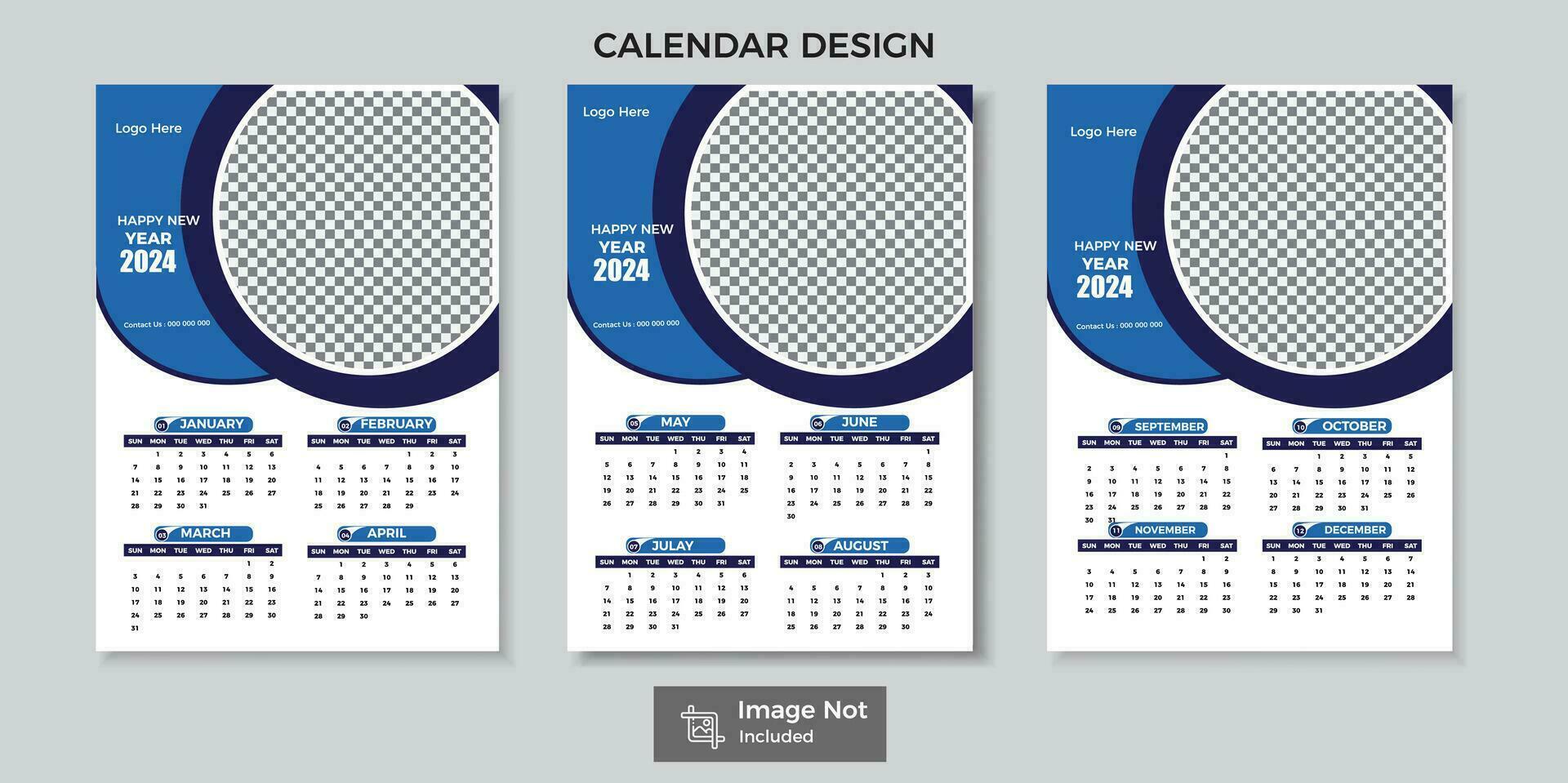 Creative New Wall Calendar Design template in 3 Page Vector Size.