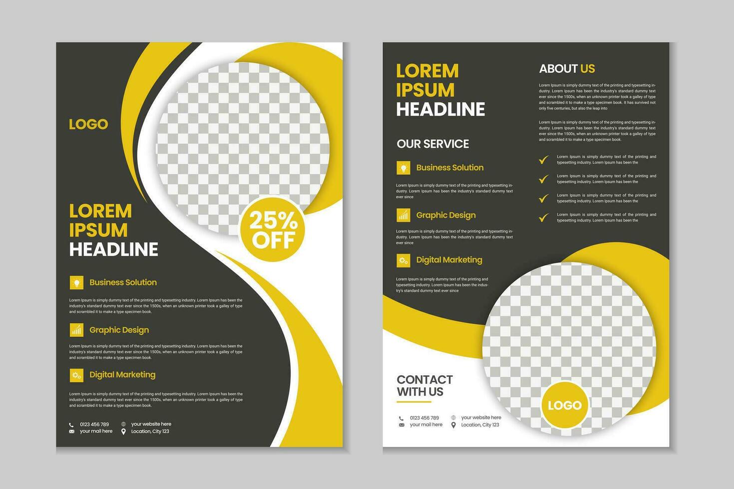 Double pages brochure template design, flyer template design, business brochure, annual report, portfolio, magazine, poster, modern presentation, a4 size banner template design vector