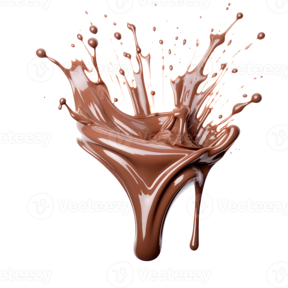 Melting chocolate burst explosion splash in the air. Isolated png