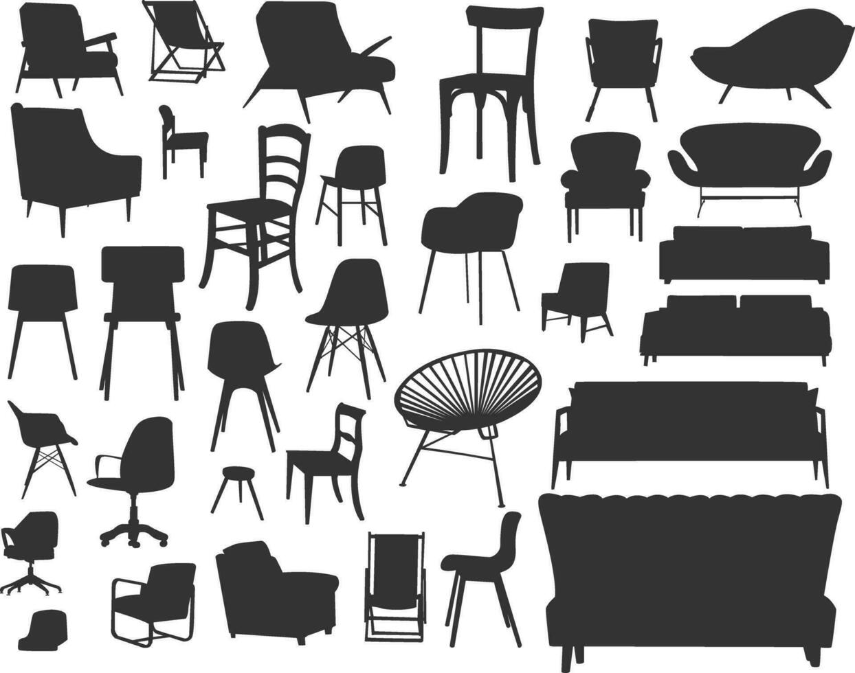 type of chair silhouette collection vector