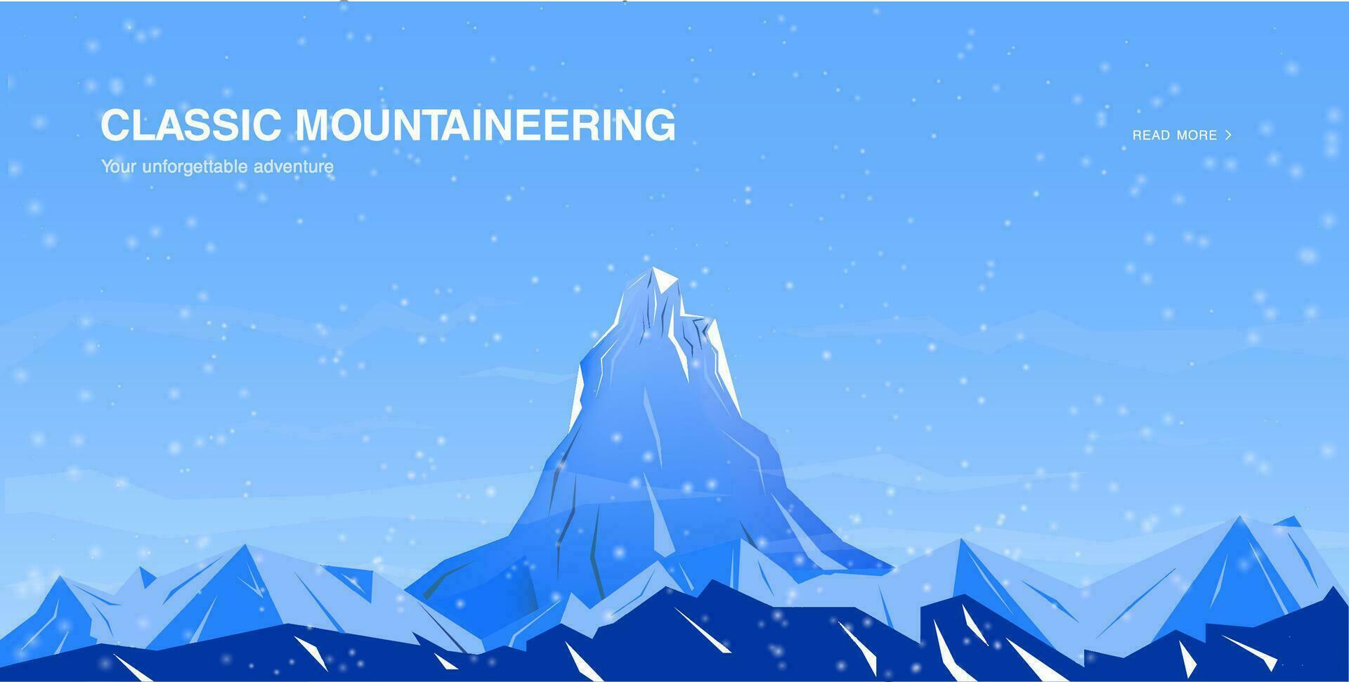 horizontal antecedentes con montañas. alpinismo vistoso ilustración, concepto con sitio para texto. bandera en dibujos animados, plano estilo. vector