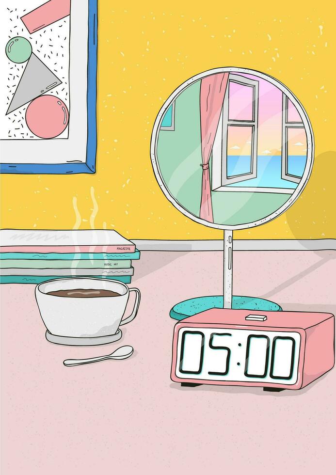 wake up early. colorful hand drawn illustration. vector