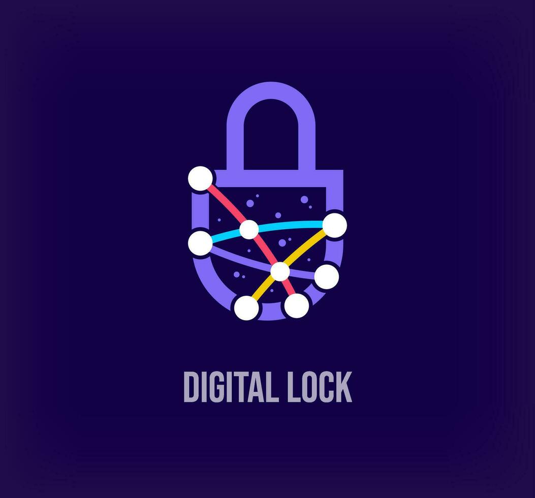 Creative digital lock corporate design. Unique color transitions. Unique virtual technology and connection template. vector