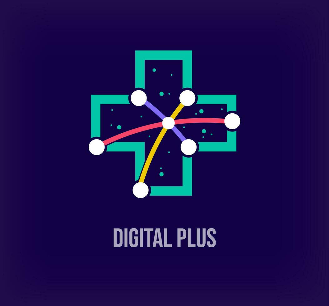 Creative digital health plus corporate design. Unique color transitions. Unique virtual technology and connection template. vector