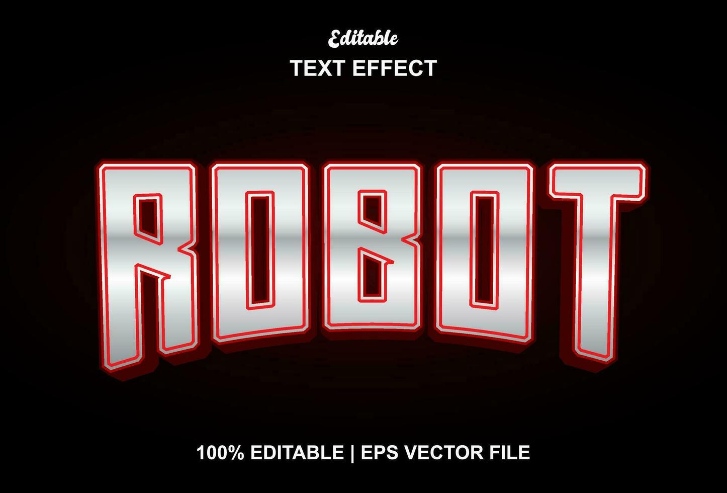 robot text effect with silver color graphic editable style vector
