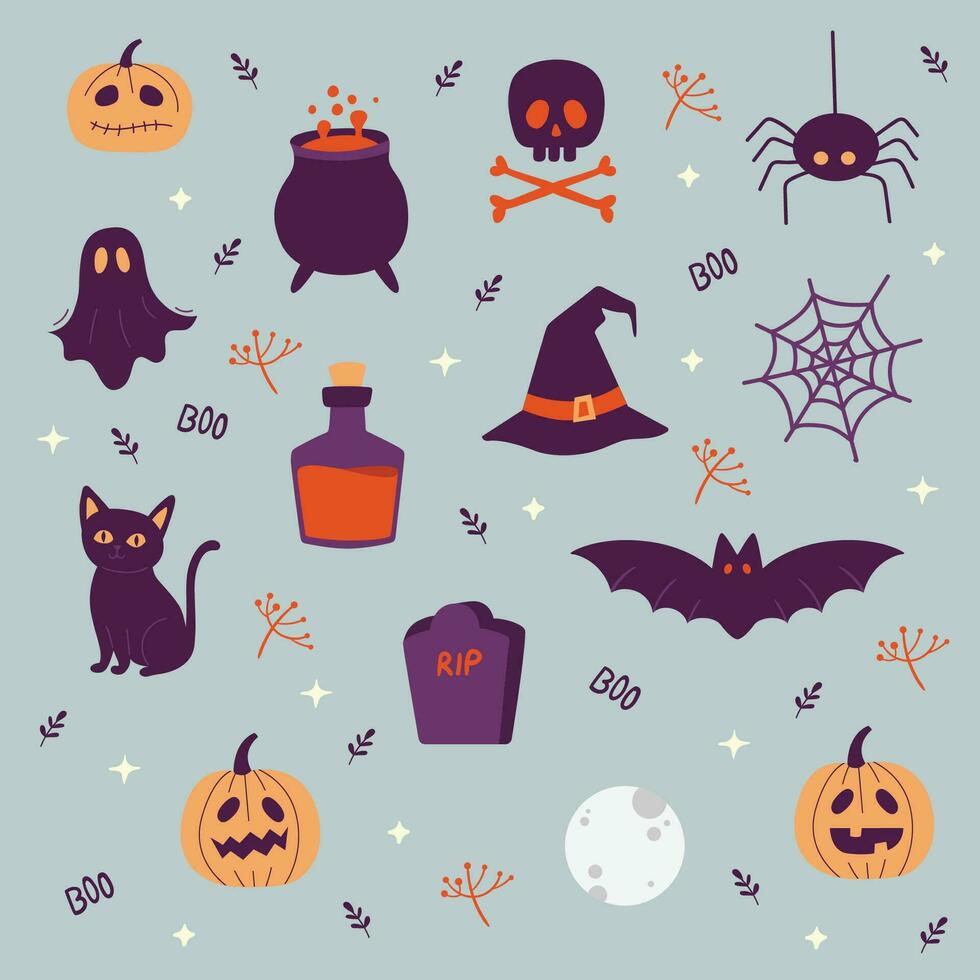 halloween seamless background. Hand drawn halloween elements vector illustration.