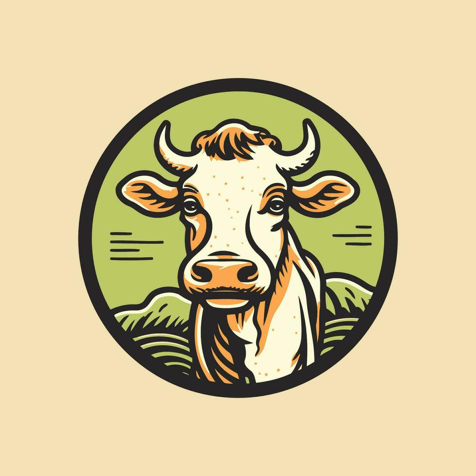 vaca cabeza logo. granja animal vector ilustración. vaca cabeza en círculo.