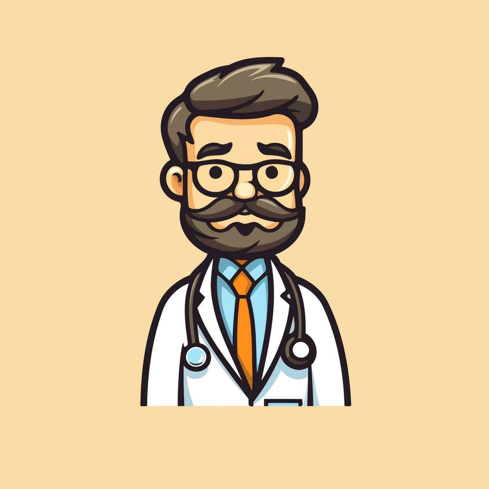 Vector illustration of a doctor with a beard and a stethoscope.