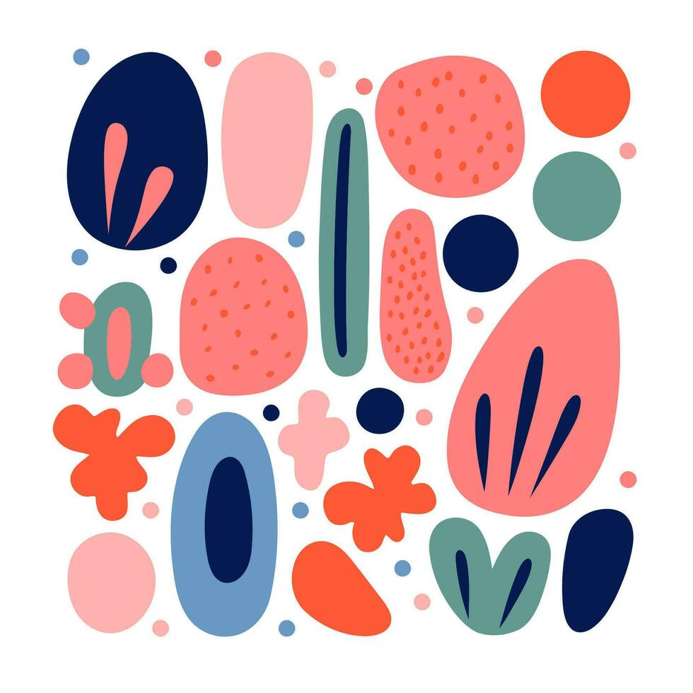 Colorful hand drawn vector abstract shapes, doodle elements.