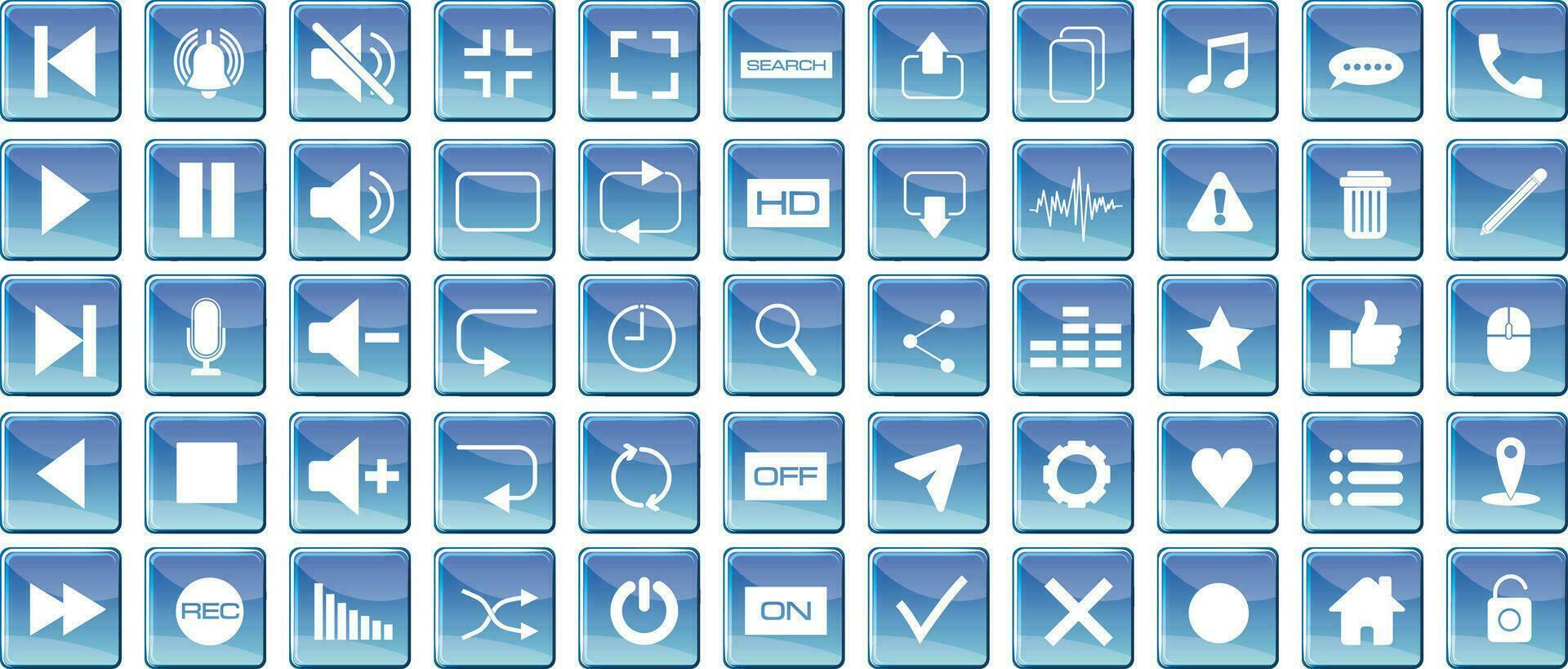 Blue square button with symbols for website or game user interface vector