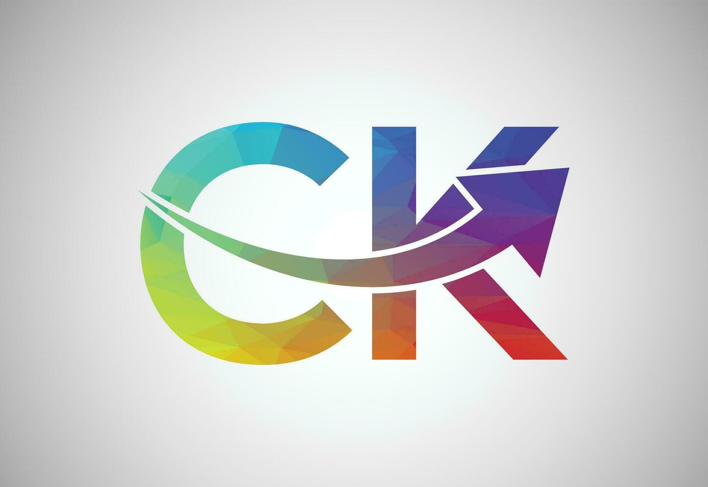 Low Poly and Alphabet initial CK letter logo design, Vector design template