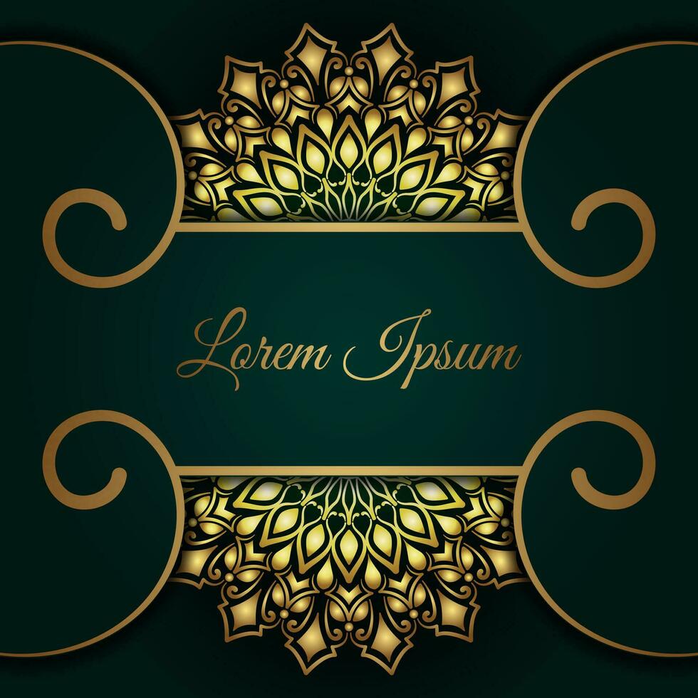 Green luxury background, with gold mandala ornament vector