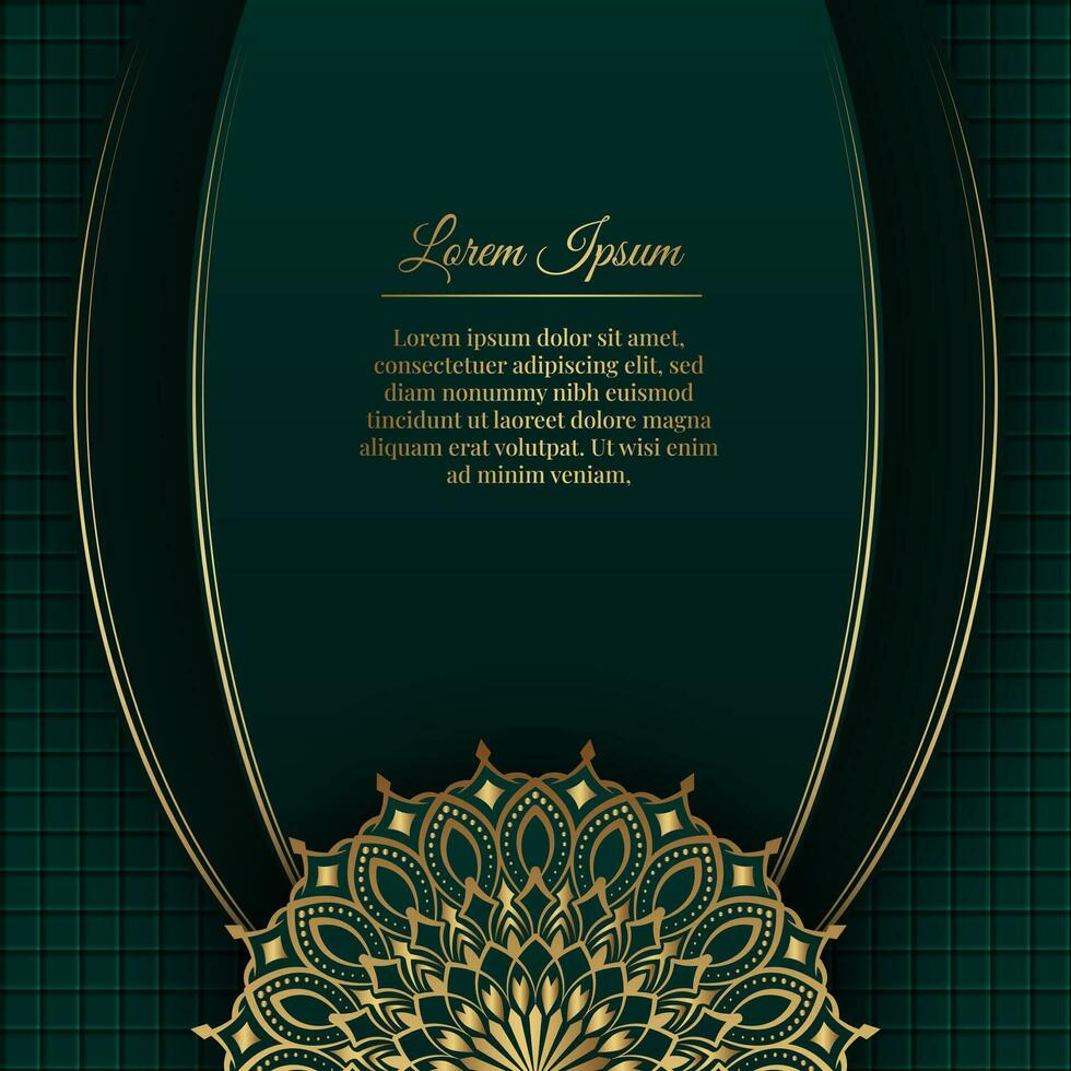 Green luxury background, with gold mandala ornament vector