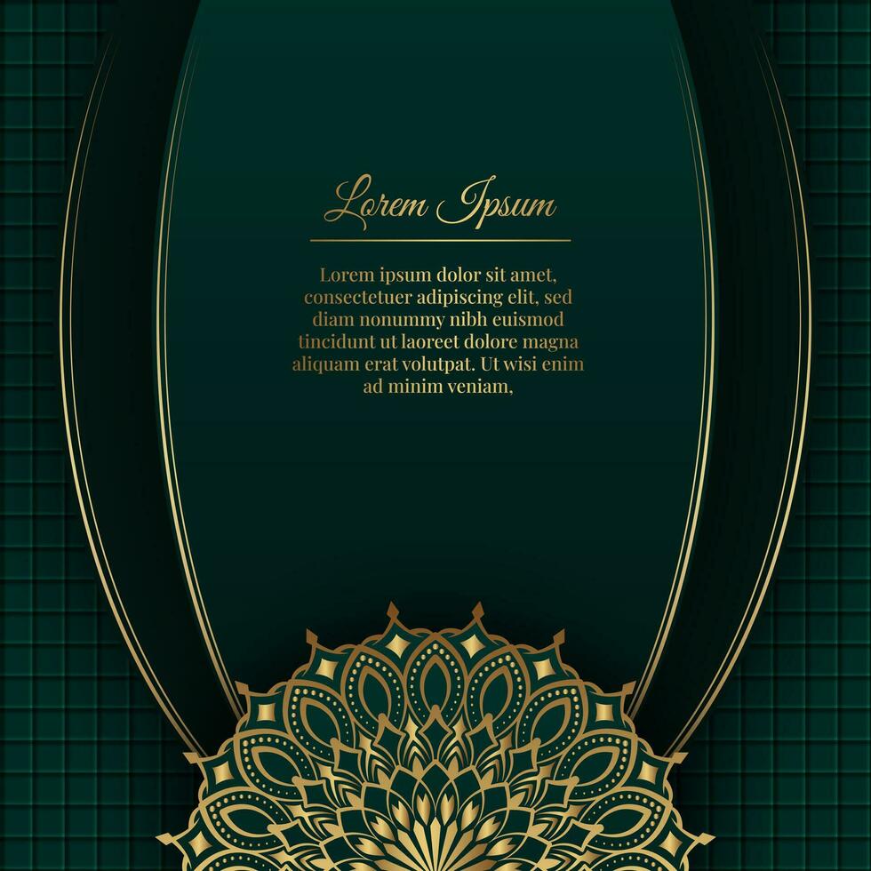 verde lujo fondo, con oro mandala ornamento vector