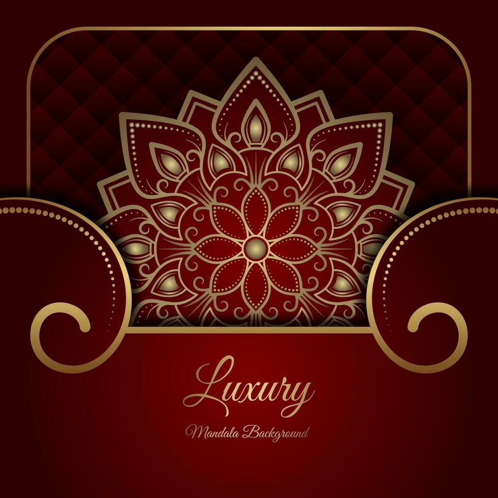 rojo lujo fondo, con oro mandala ornamento3 vector