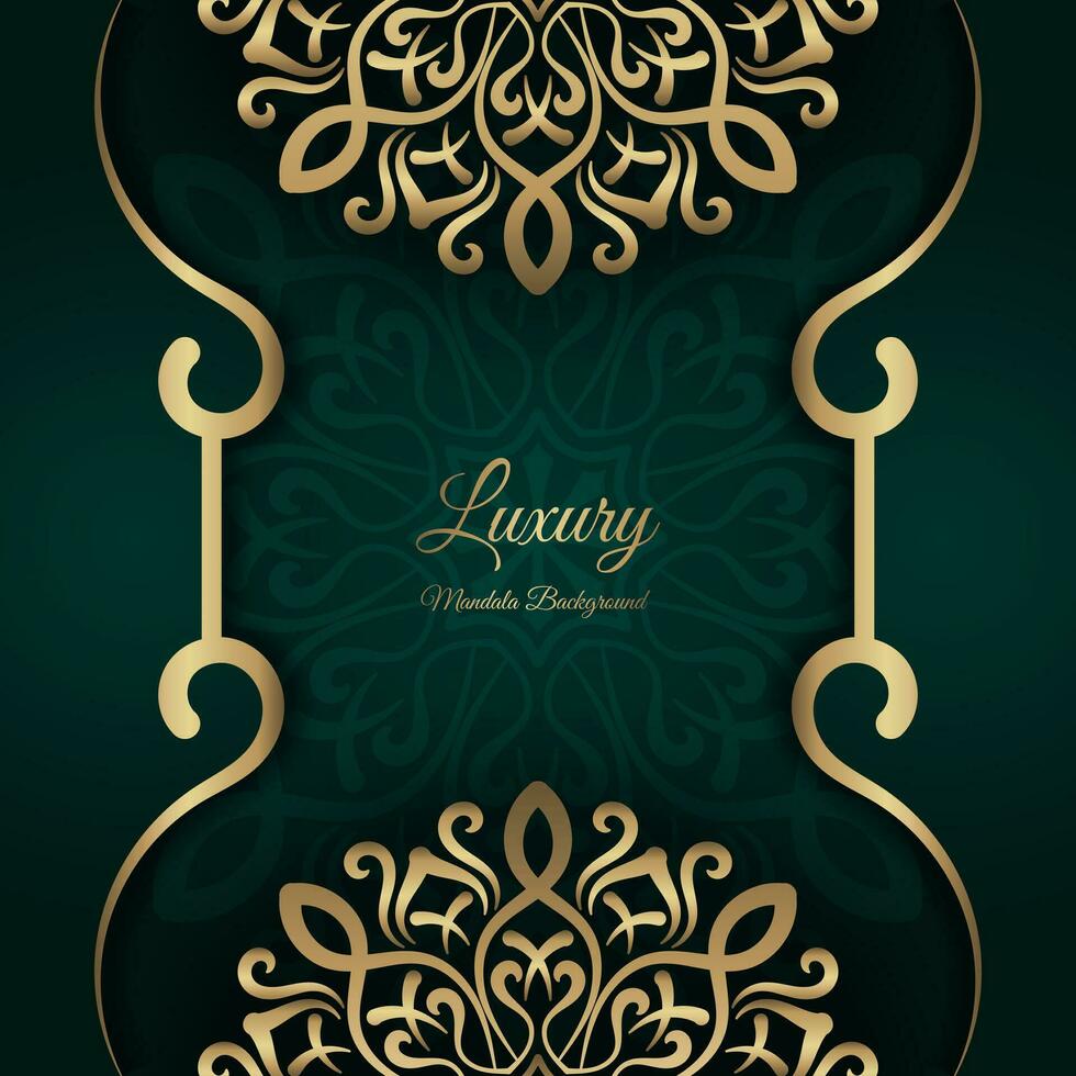 Gren luxury background, with gold mandala ornament vector