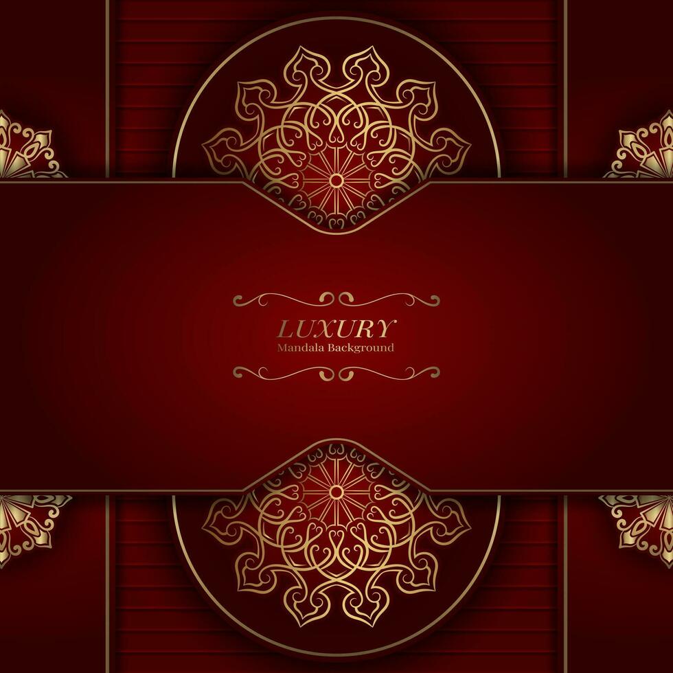 Red background with golden mandala ornament vector