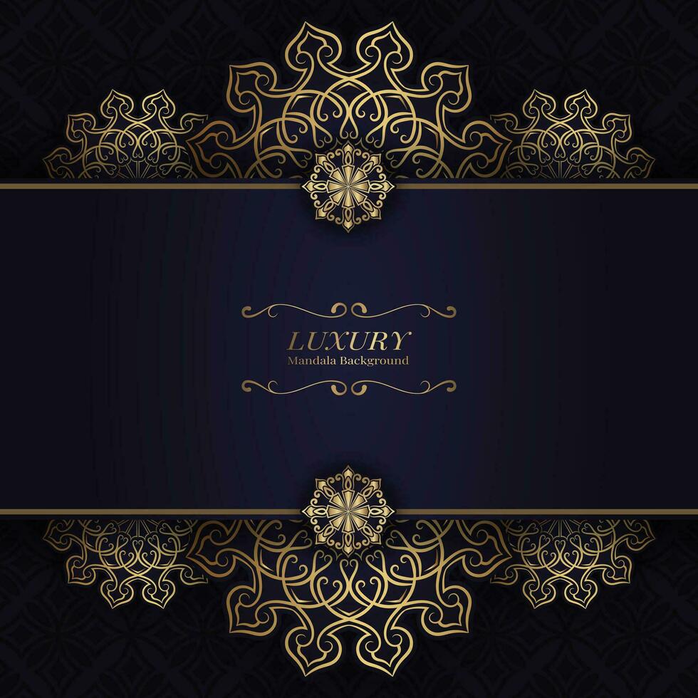 Black background with golden mandala ornament vector