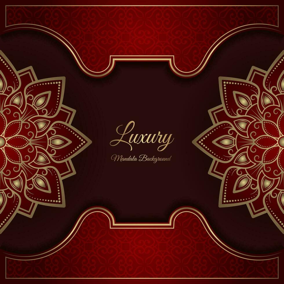 Red luxury background, with gold mandala ornament vector