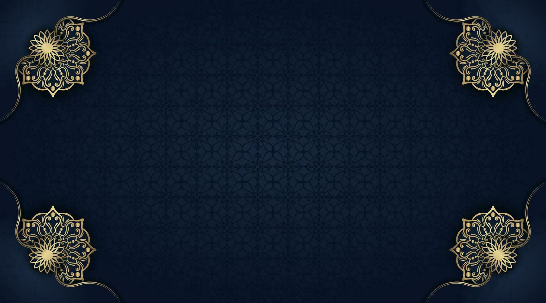 blue background with golden mandala frame vector