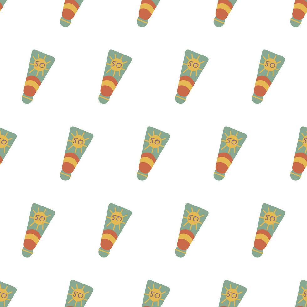 Seamless pattern with tubes of sunscreen vector