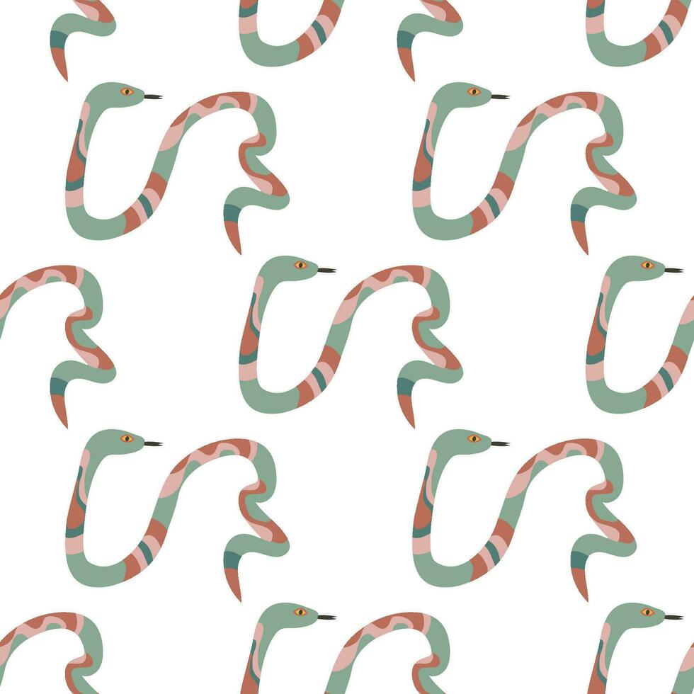 Seamless pattern Cartoon snakes wildlife reptiles exotic poisoned vector