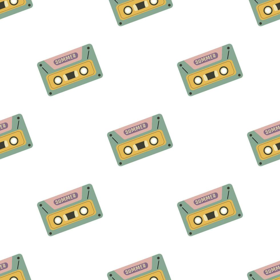 Seamless pattern Cassette tape Retro mixtape. Vintage music cassette. vector