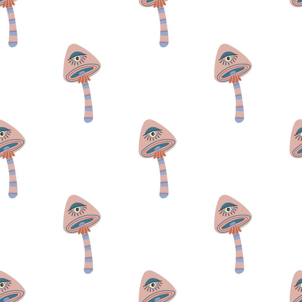 Seamless pattern with Retro Groovy Mushroom with eye vector