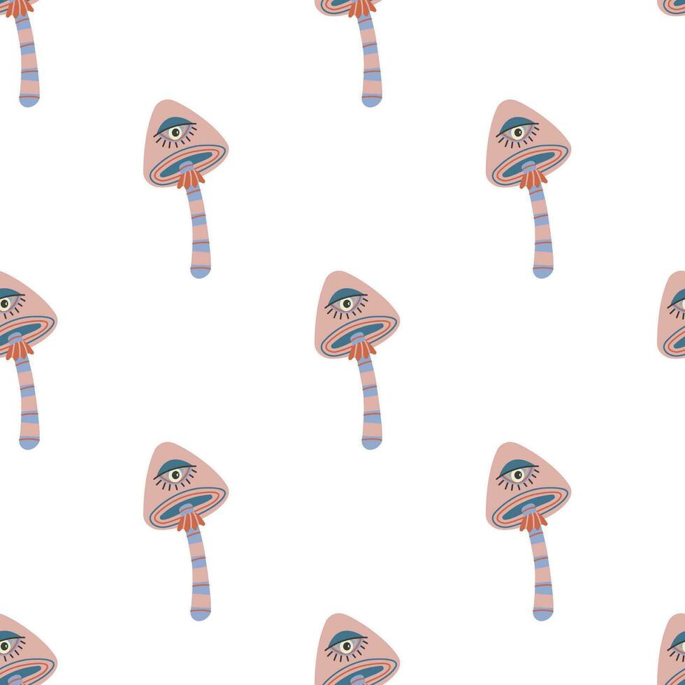 Seamless pattern with Retro Groovy Mushroom with eye vector