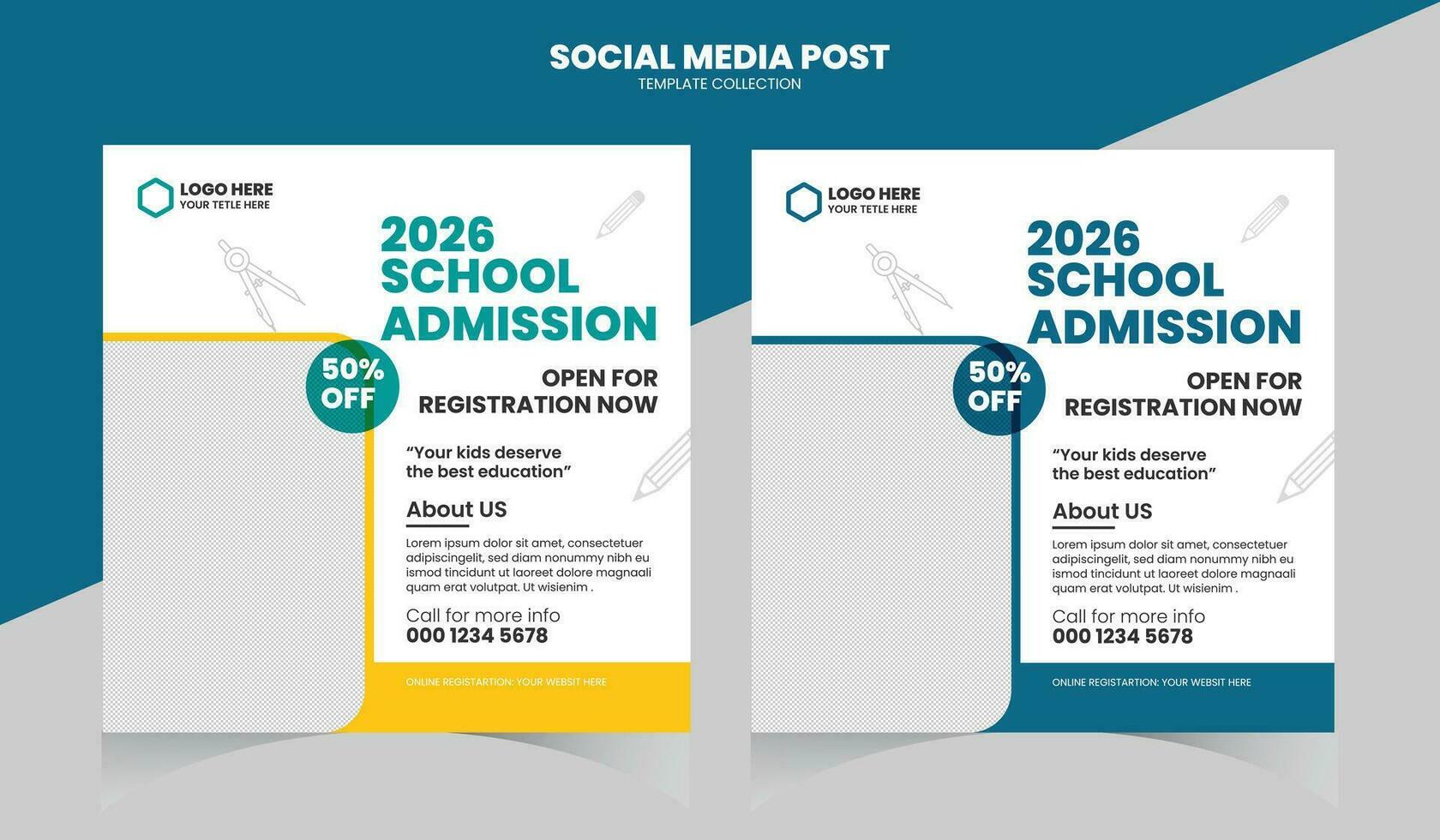 publicación de redes sociales de admisión a la educación escolar y banner web vector