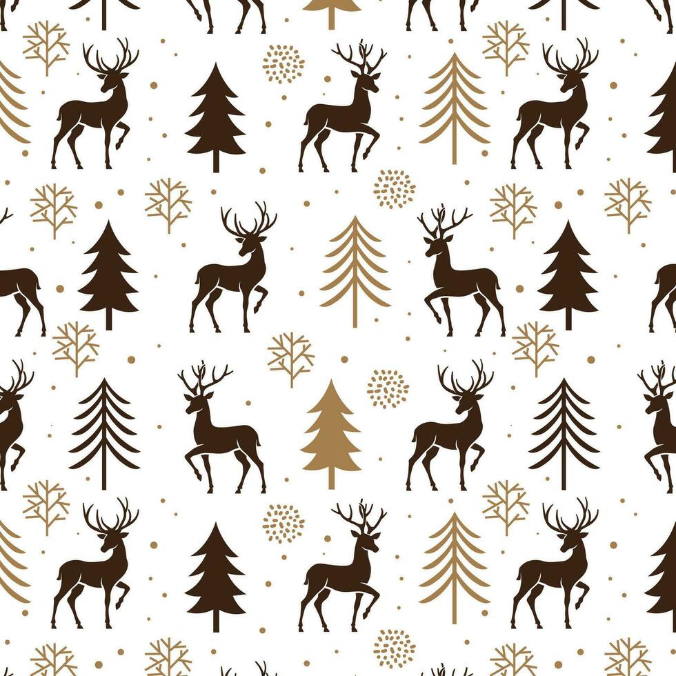 deer and pine tree  seamless pattern vector