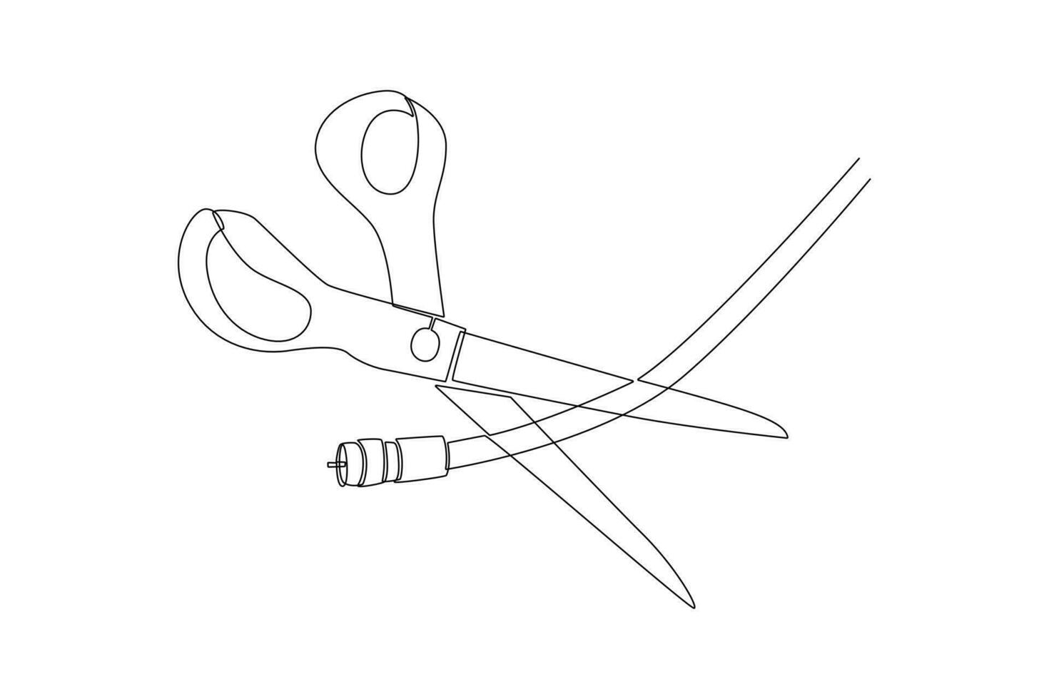 One continuous line drawing of Cord cutting concept. Doodle vector illustration in simple linear style.