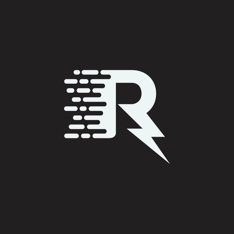 initial letter R icon logo design template with lightning - thunder - bolt - electric - vector