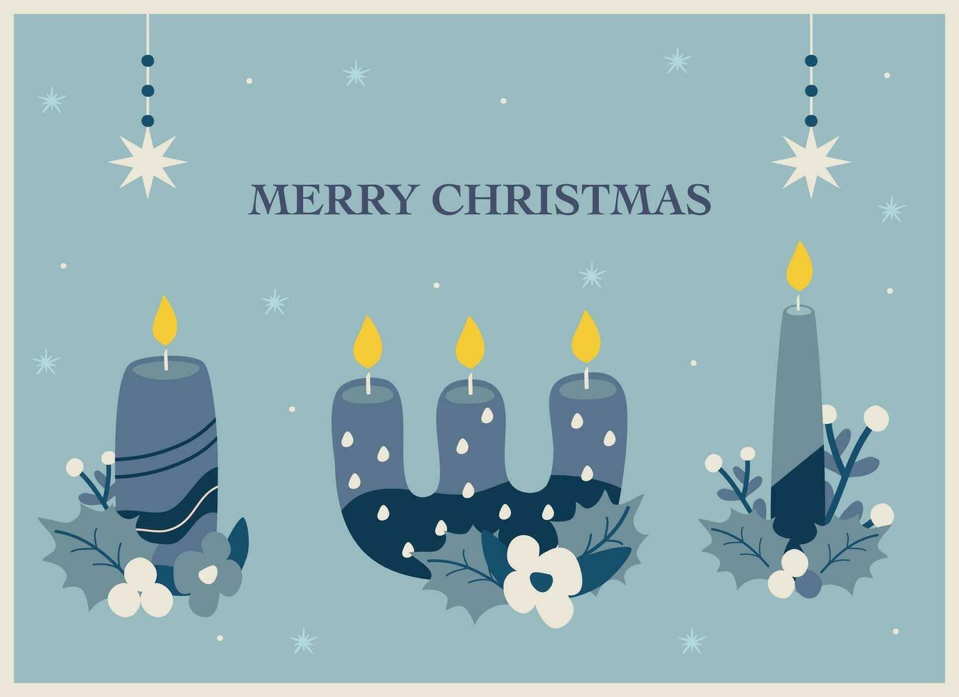 winter greeting card with a Christmas candles and decoration in blue tones vector