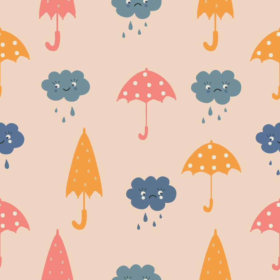 cute pattern of umbrellas and cloudes vector illustration