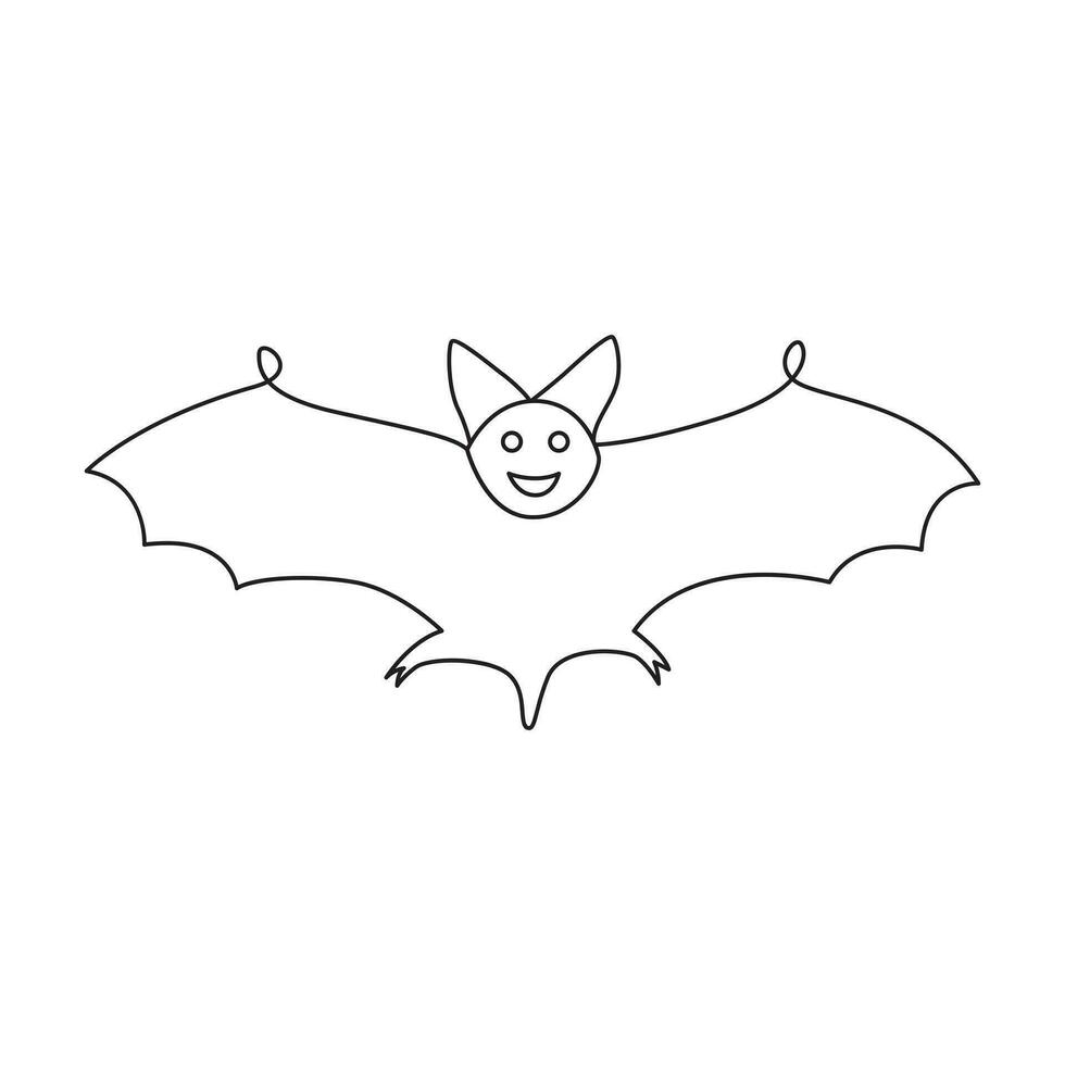 Continuous one line drawing of bat animals flying outline vector illustration