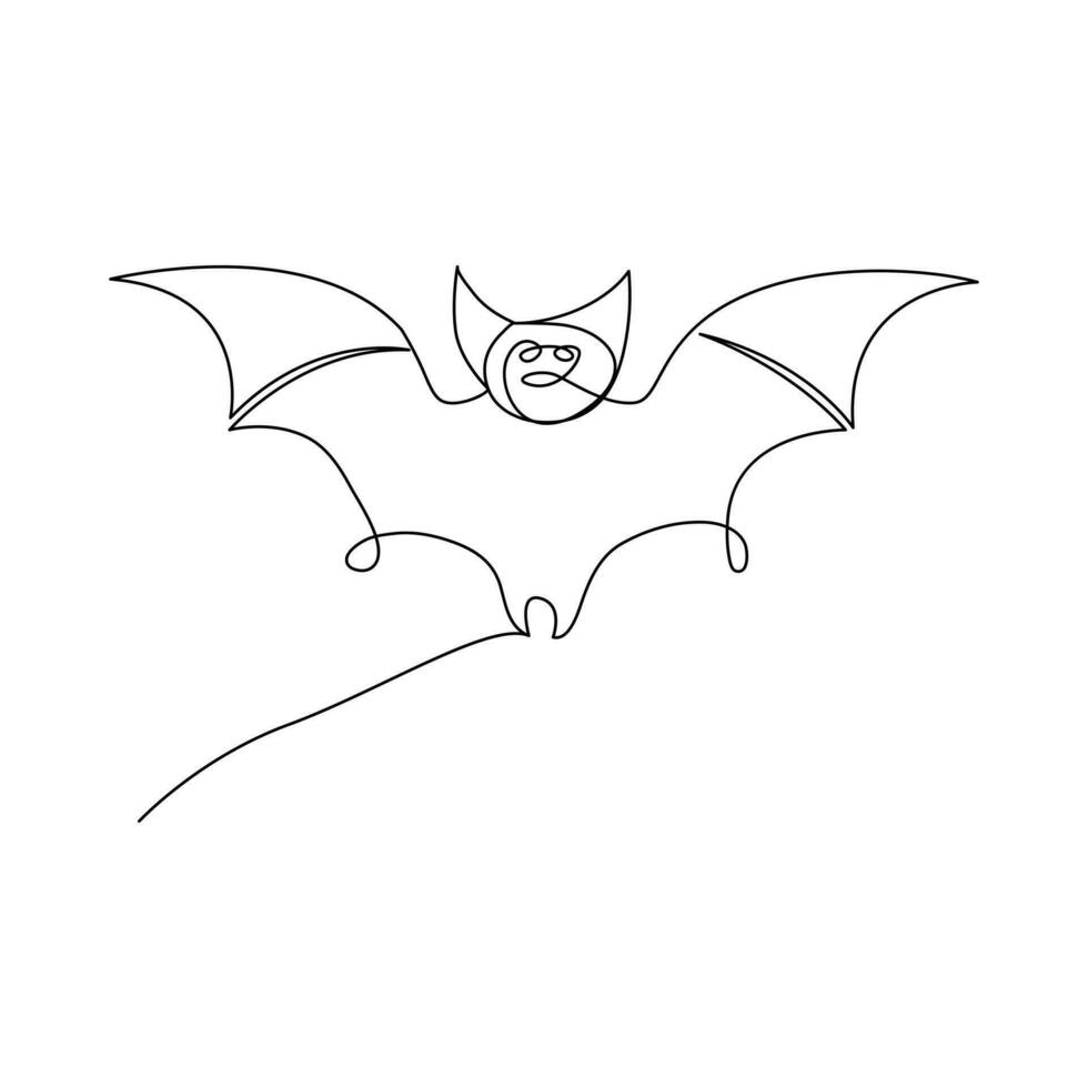 Continuous one line drawing of bat animals flying outline vector illustration