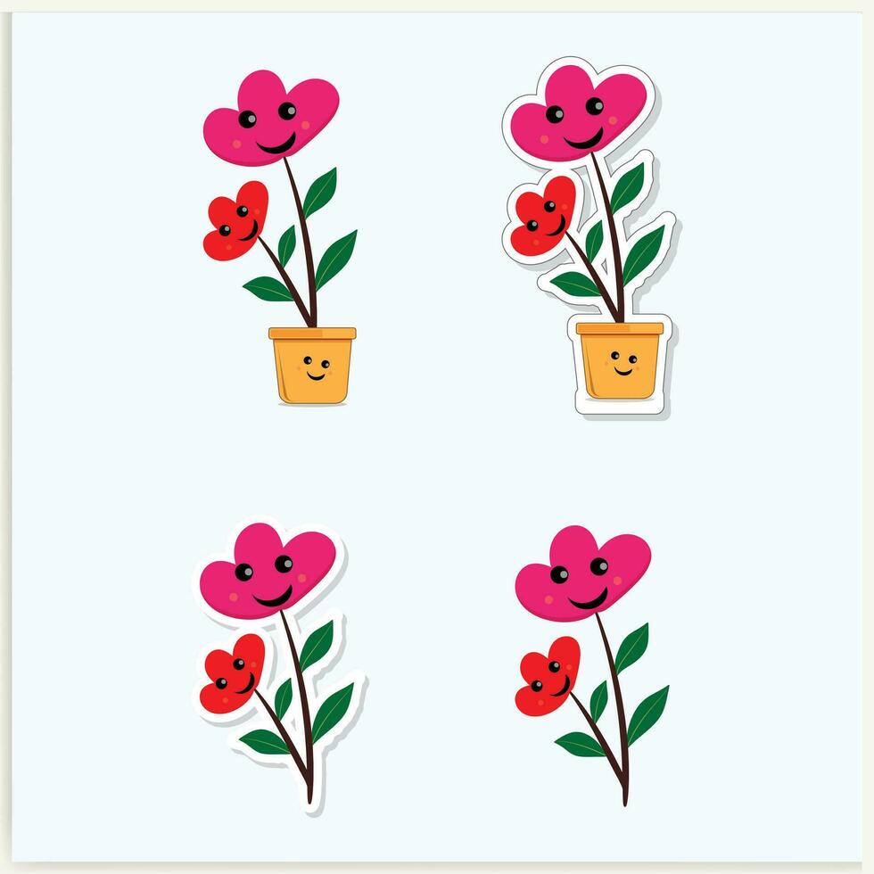 Cute Flower Cartoon Illustration Sticker Vector HD