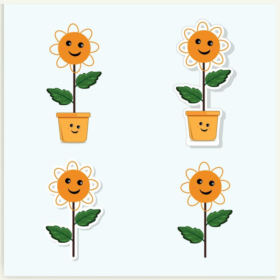 Cute Flower Cartoon Illustration Sticker Vector HD