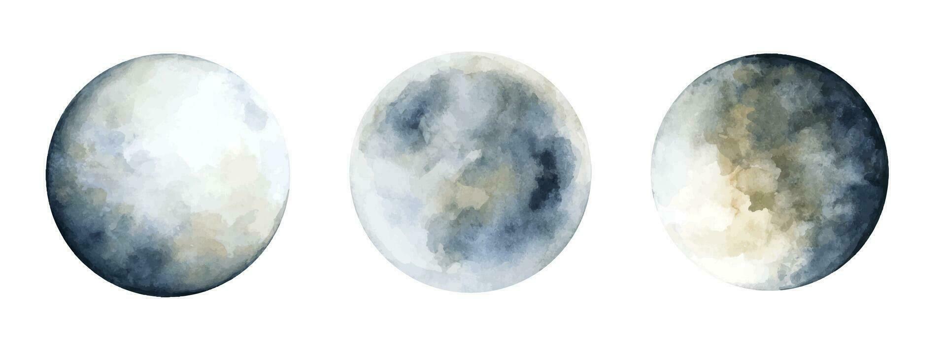 Set of The moon. Watercolor illustration. vector