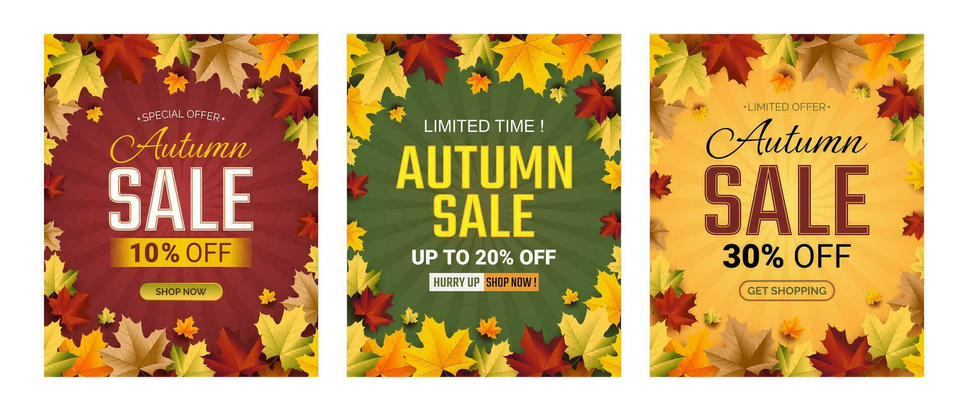 Autumn Sale Background 2023, set of abstract backgrounds with leave frame, autumn sale, banner, posters, cover design templates, social media wallpaper stories vector