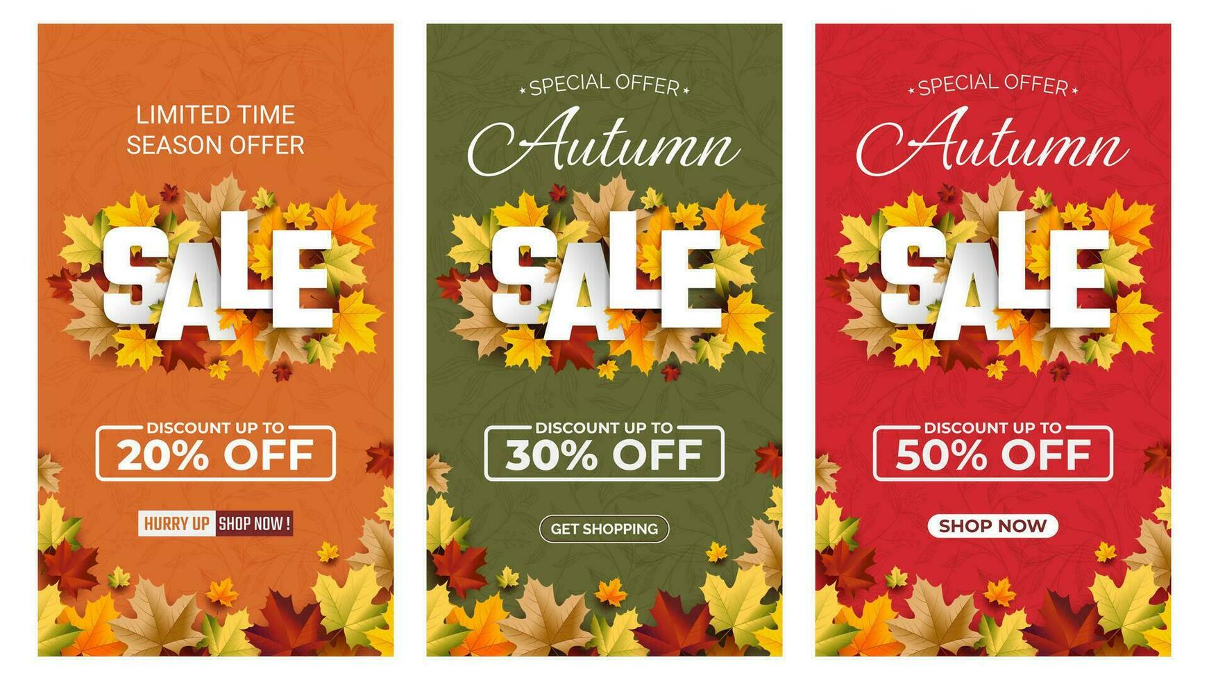 Autumn Sale Background 2023, set of abstract backgrounds with leave frame, autumn sale, vertical banner, posters, cover design templates, social media wallpaper stories vector