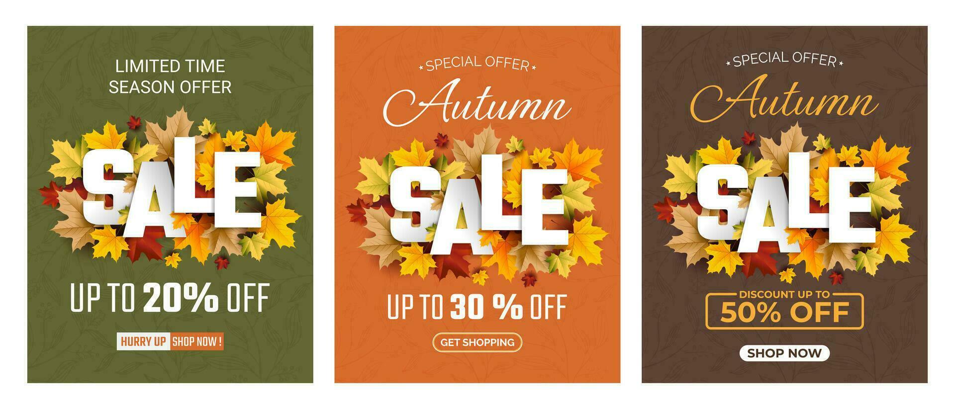 Autumn Sale Background 2023, set of abstract backgrounds with leave frame, autumn sale, banner, posters, cover design templates, social media wallpaper stories vector