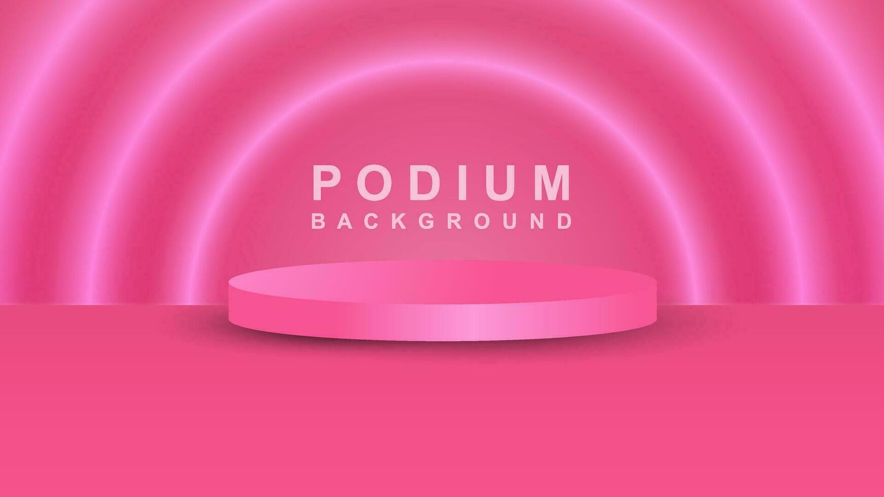 rosado realista 3d cilindro pedestal podio con circulo neón luces antecedentes. resumen vector representación de geométrico formas mínimo escenas etapa escaparate, producto monitor Bosquejo.